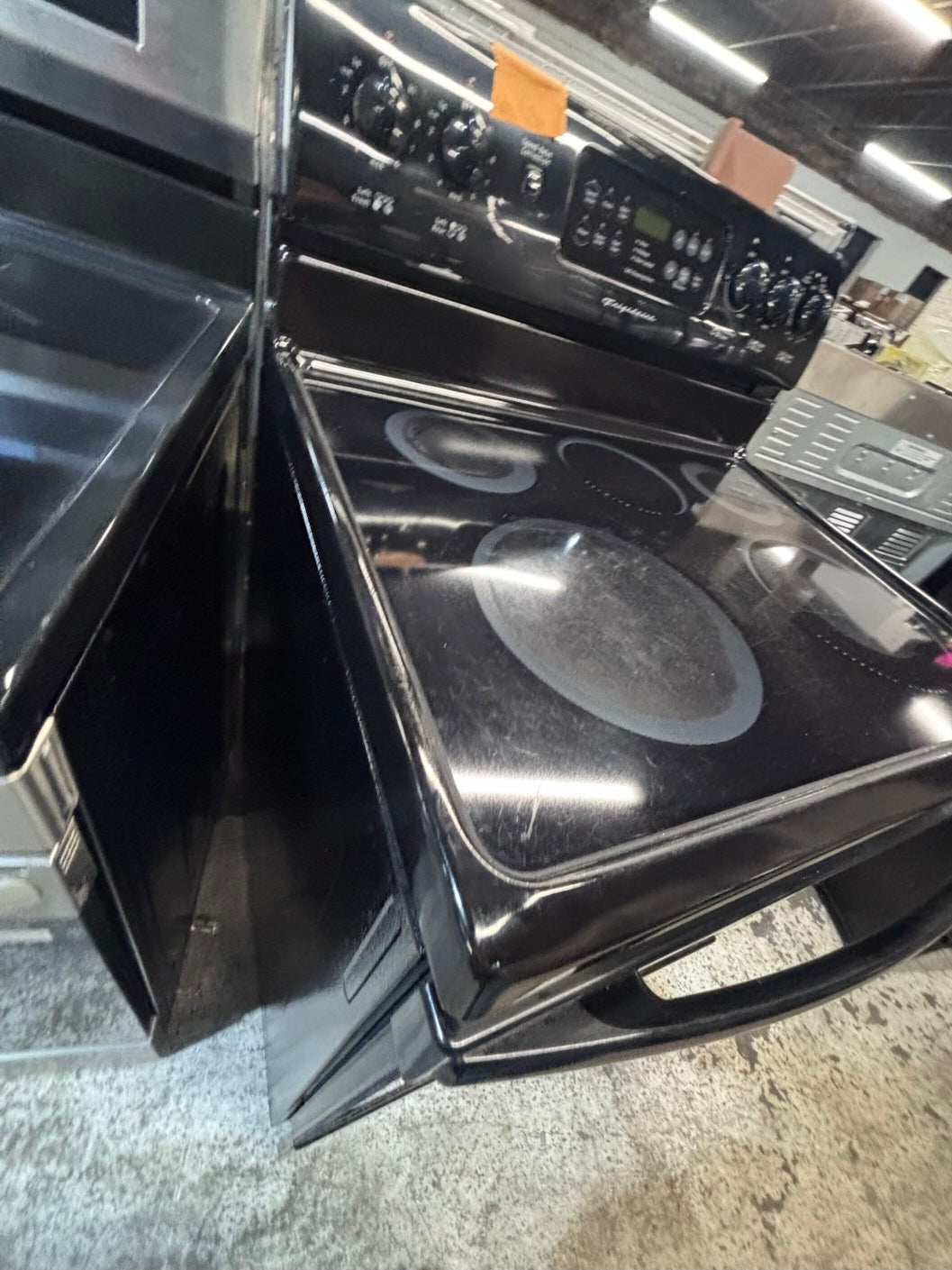 }sale🎈Frigidaire black electric 220v glass top range 5 burners bake Broil roast self clean black color 30" used-Refurbished working 💯with warranty  #BEGE42B
