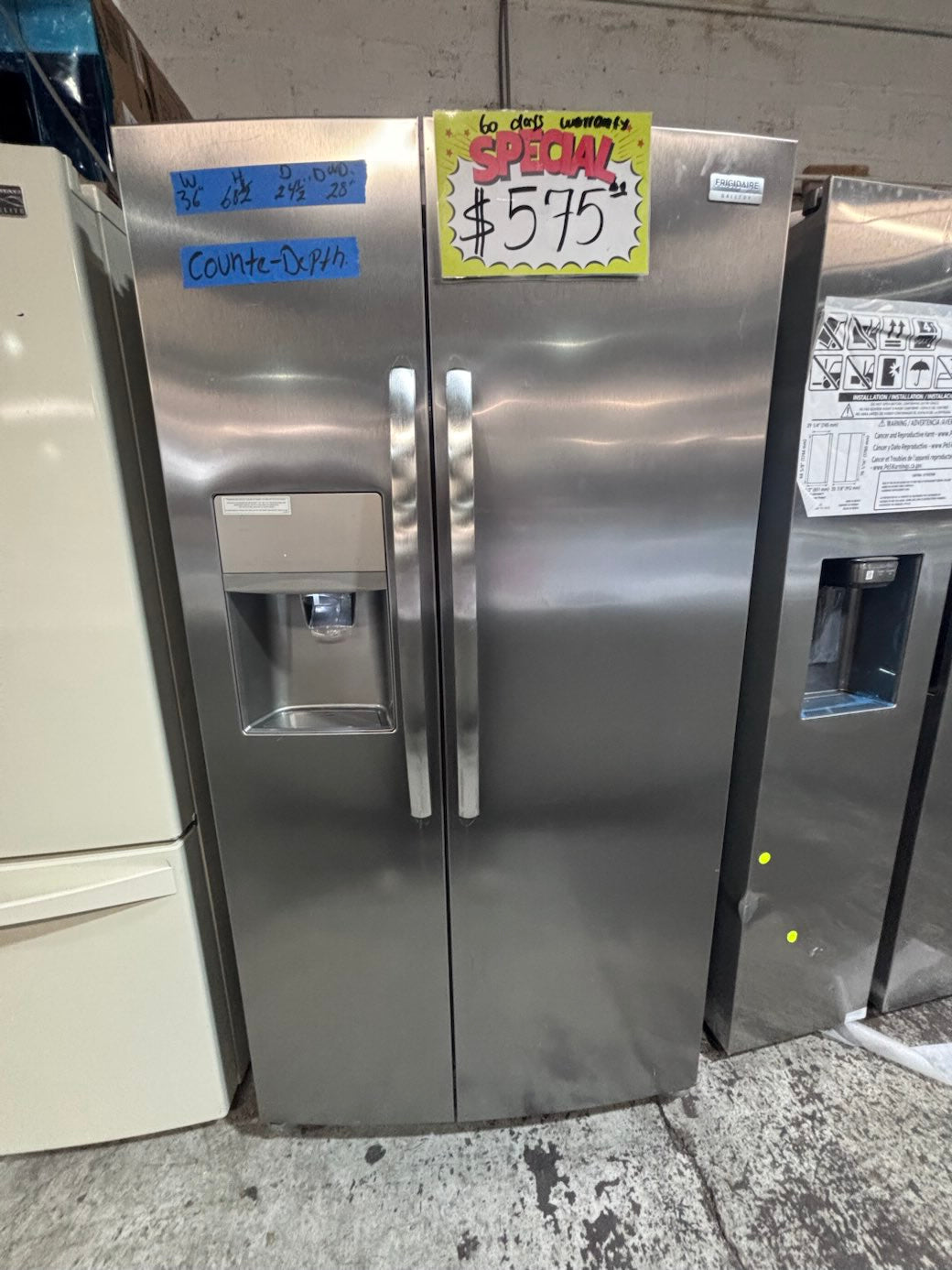 } sale🎈36”x 68.1/2 “Frigidaire side by side fridge counter depth fridge with ice 🧊 & water 💦 dispenser working 💯  #FAS41VB