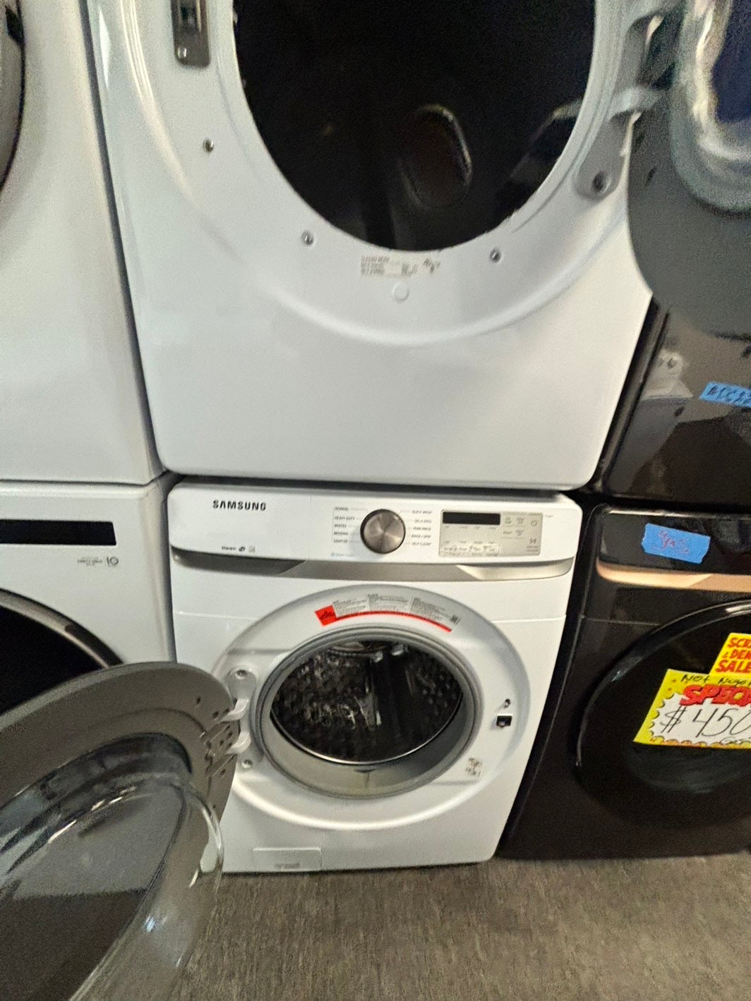 -Samsung steam white color washer 4.5 cu ft & steam dryer 7.5 cu ft set electric 220v front load stackable or side by side -sensor dry HE  #WD1921VL