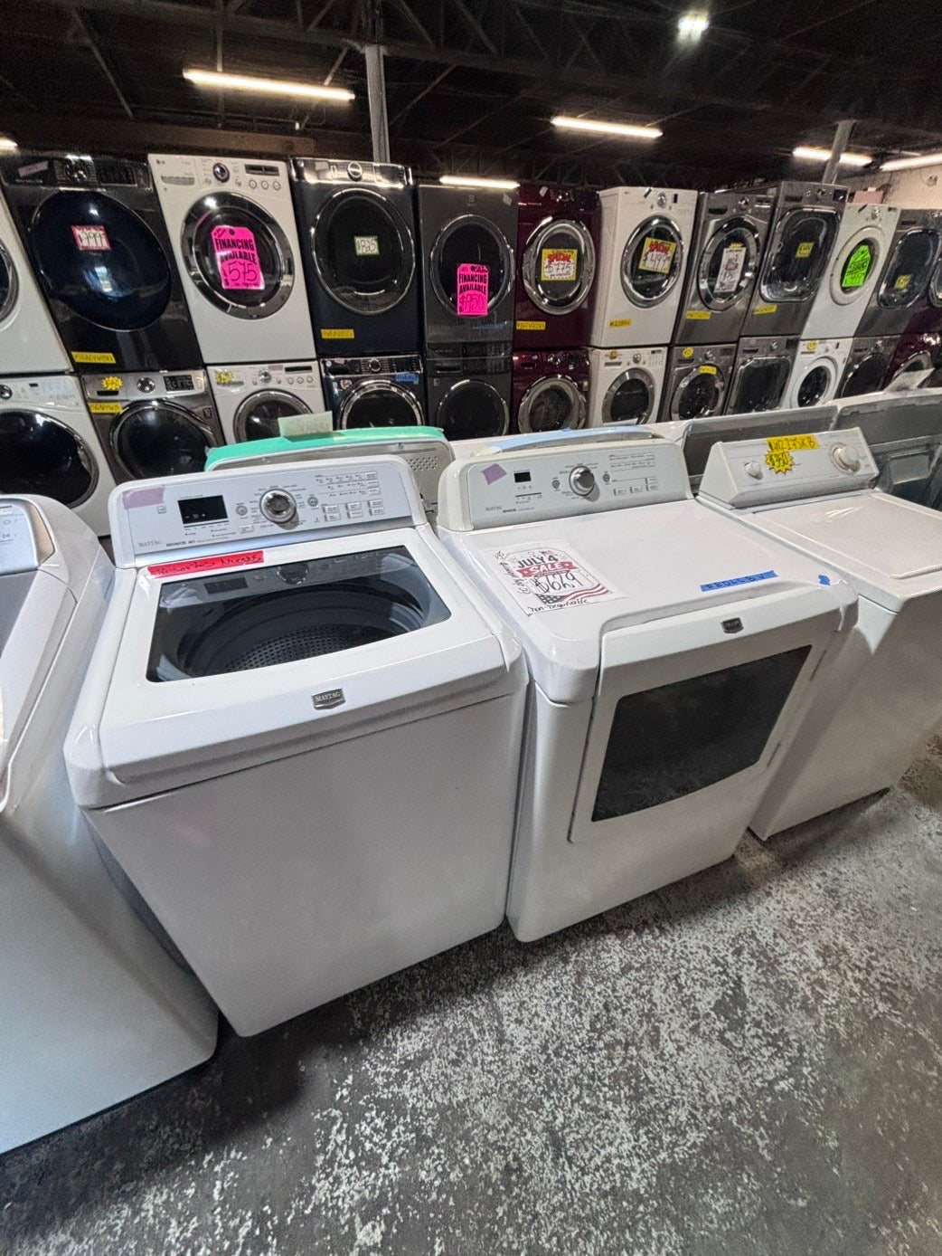 >*maytag bravos white  top top load washer large capacity & dryer set electric 220v side x side top load white color used-refurbished #WQX33SET