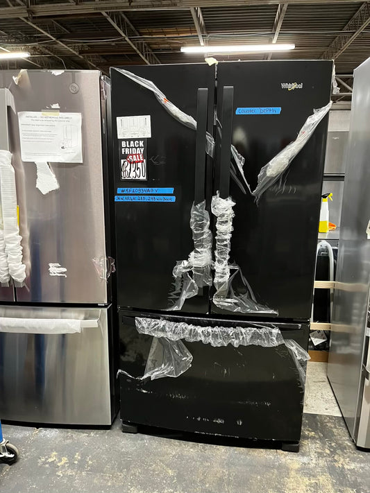 ~ ⚡️ Black Friday 🎉 Open Box 📦 scratch & Dent 36 in. 20 cu. ft. Counter Depth French Door Bottom Mount Refrigerator in Black with Elevated Deli Drawer Stock number #RF10934AB
