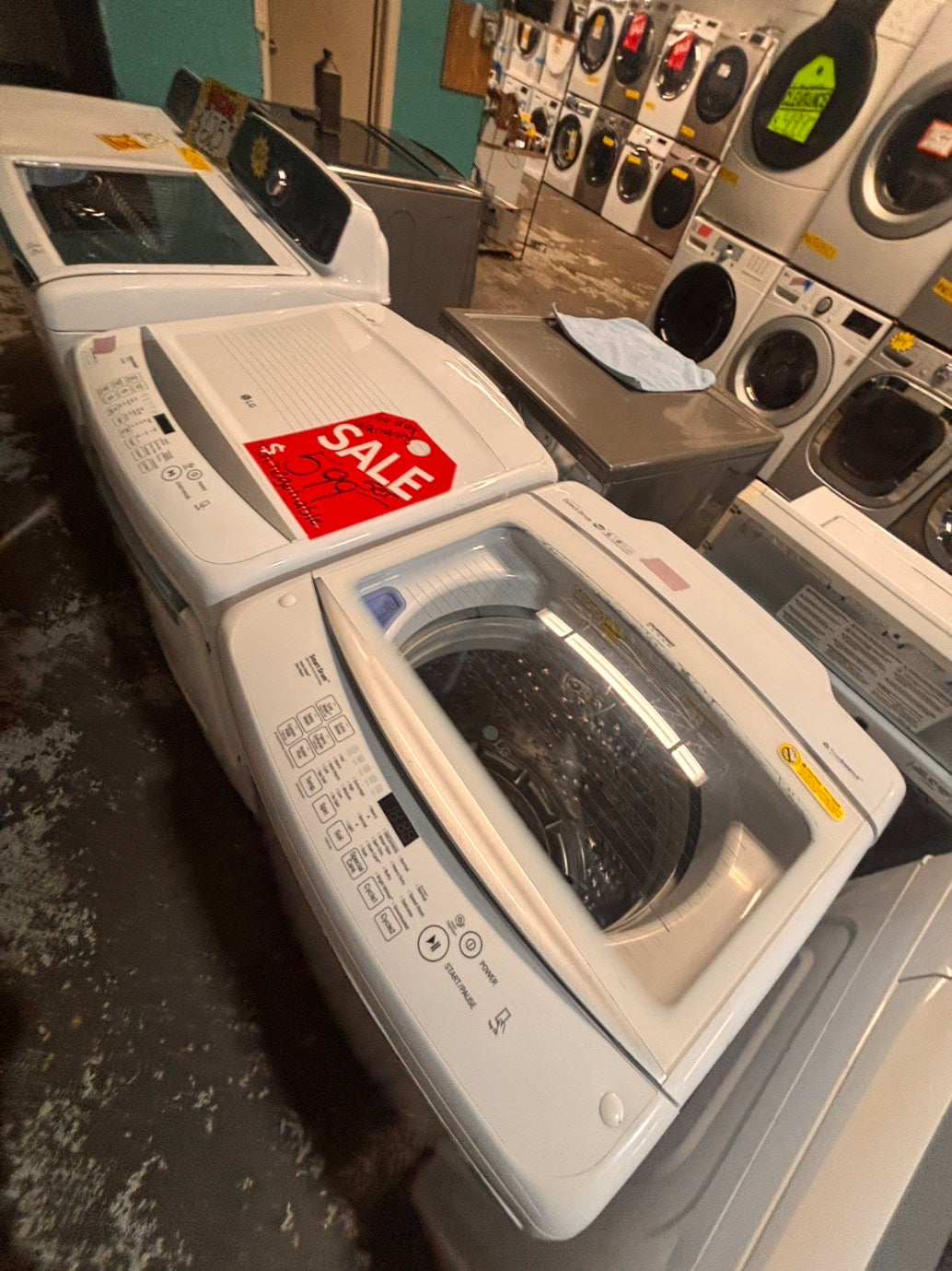 >*LG white  top top load washer large capacity & dryer set electric 220v side x side top load stainless steel drum white color used-refurbished #WYQ1ABB
