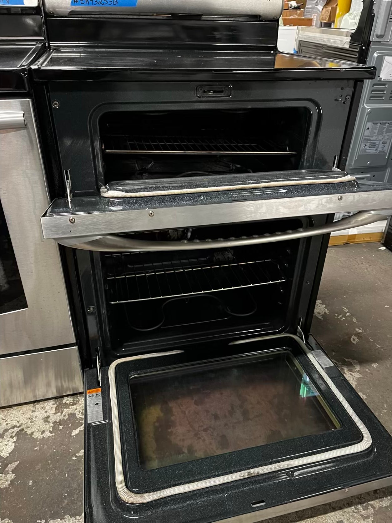 Maytag electric 220v glass top double oven range 5 burner Refurbished convection bake Broil self clean stainless steel 30" #ER93253B