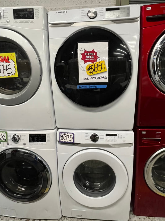 Samsung washer 4.5 cu ft & dryer 7.5 cu ft set electric 220v front load stackable or side by side -sensor dry He in white #WD810VB