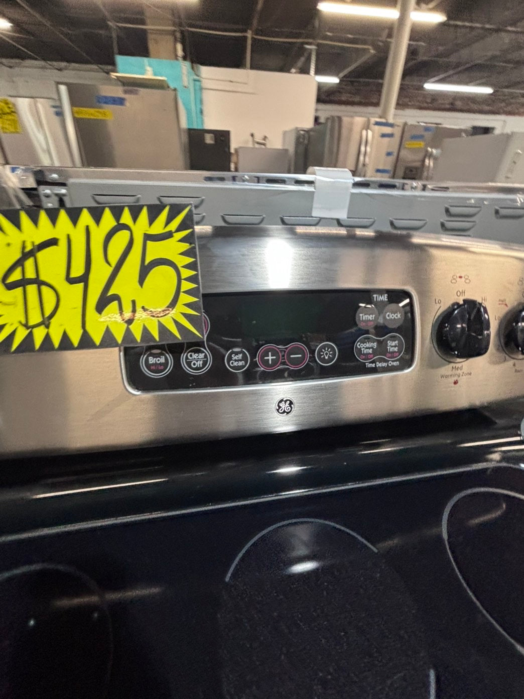 >*GE  electric 220v glass top range 4 burner  bake Broil roast self clean stainless steel 30" Refurbished #EZ77S3B