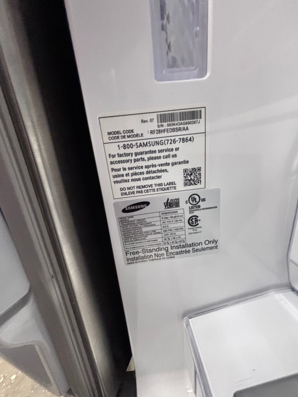 >* used-Refurbished samsung 36”w x69h x 29 depth refrigerator stainless steel w/ice & water dispenser 36 “ #FDSS73B