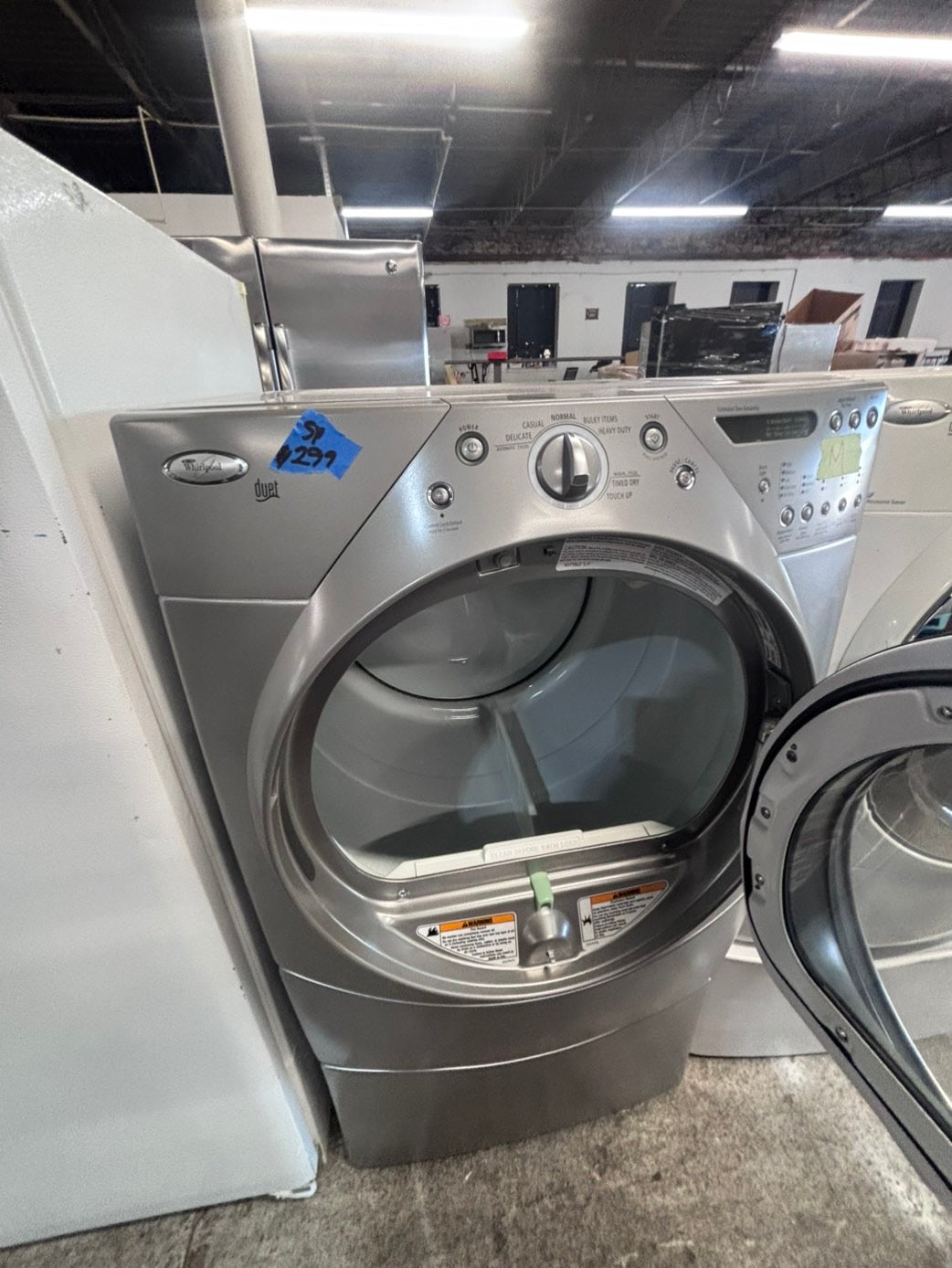 >*whirlpool Dryer electric 220v in white front load w/pedestal extra storage  drum large capacity 27" refurbished #EDV145B