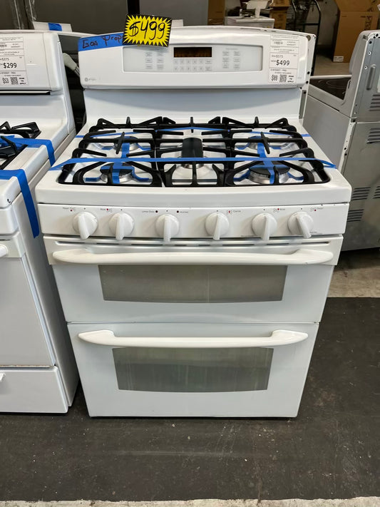 GE Profile GAS PROPANE range 5 burner convection bake roast self clean in white Refurbished 30" #GR210TB