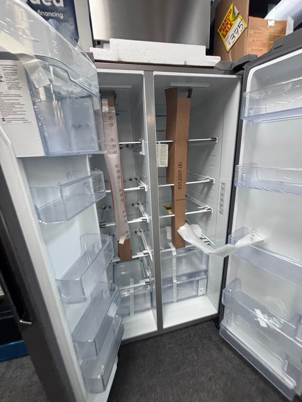 >🥳📣special combo 3pc. Open box 📦 New S/d samsung 36” side by side Door fridge, gas stove 30” in & Microwave oven the range stainless steel all same brand        #RFM3SDL