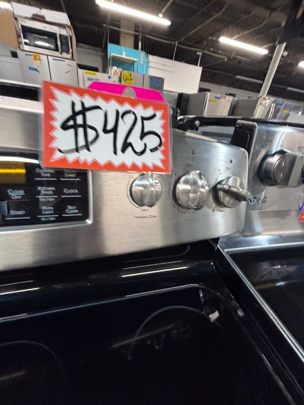 >*GE electric 220v glass top range 5 burner  bake Broil roast self clean stainless steel 30" Refurbished #ES43S3B