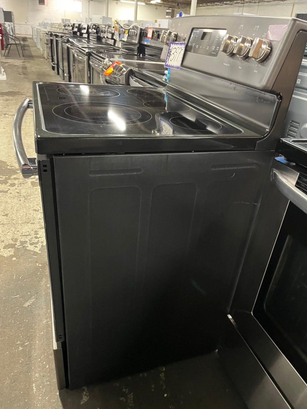 -GE glass top electric range 220V  5  burner warm zone convection bake broil power boil self clean Refurbished Slate 30" #ERS89B