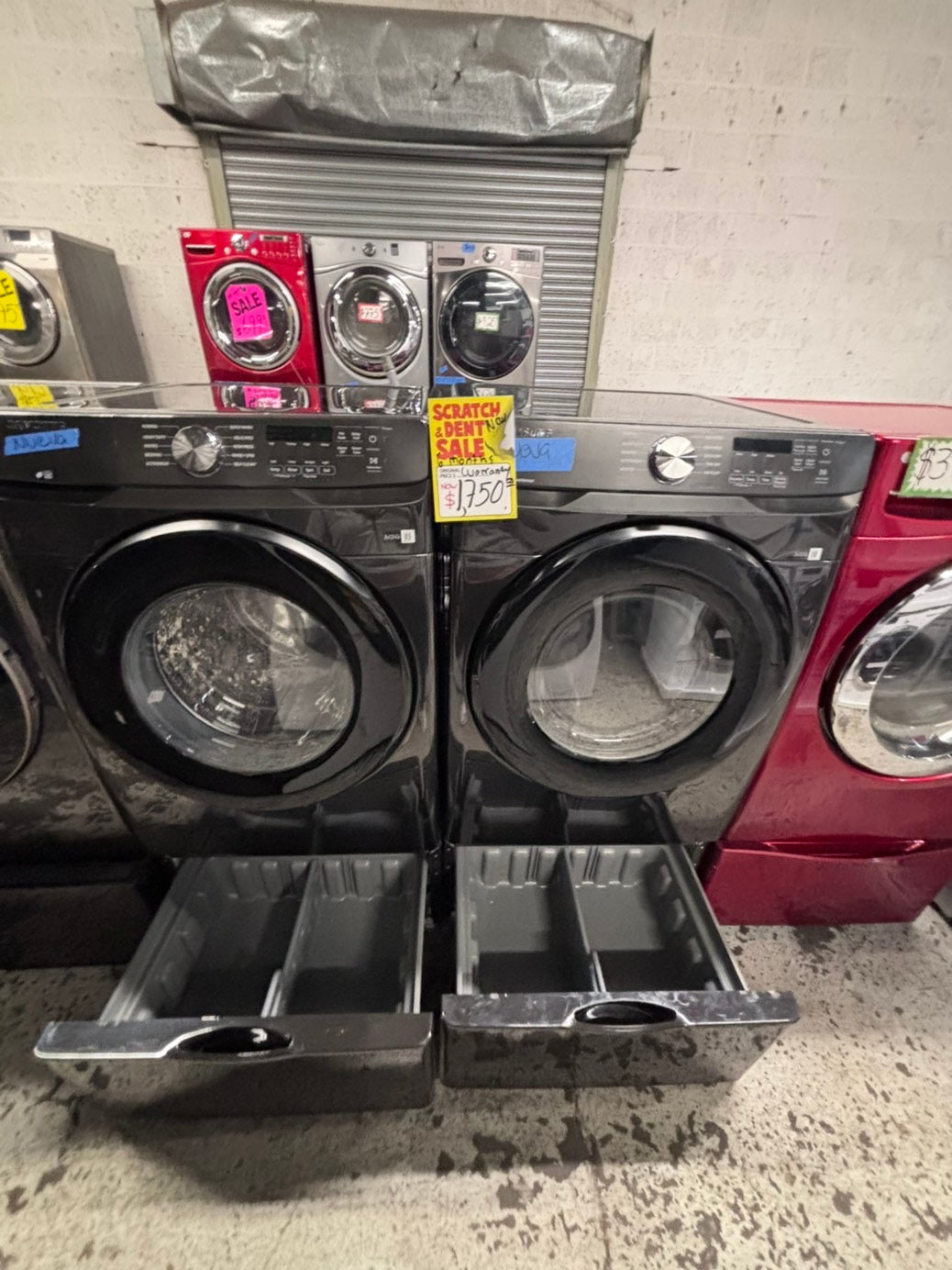 >>New open box 📦 Samsung front load washer & dryer electric set with pedestal storage 27” #SAEL8V7B