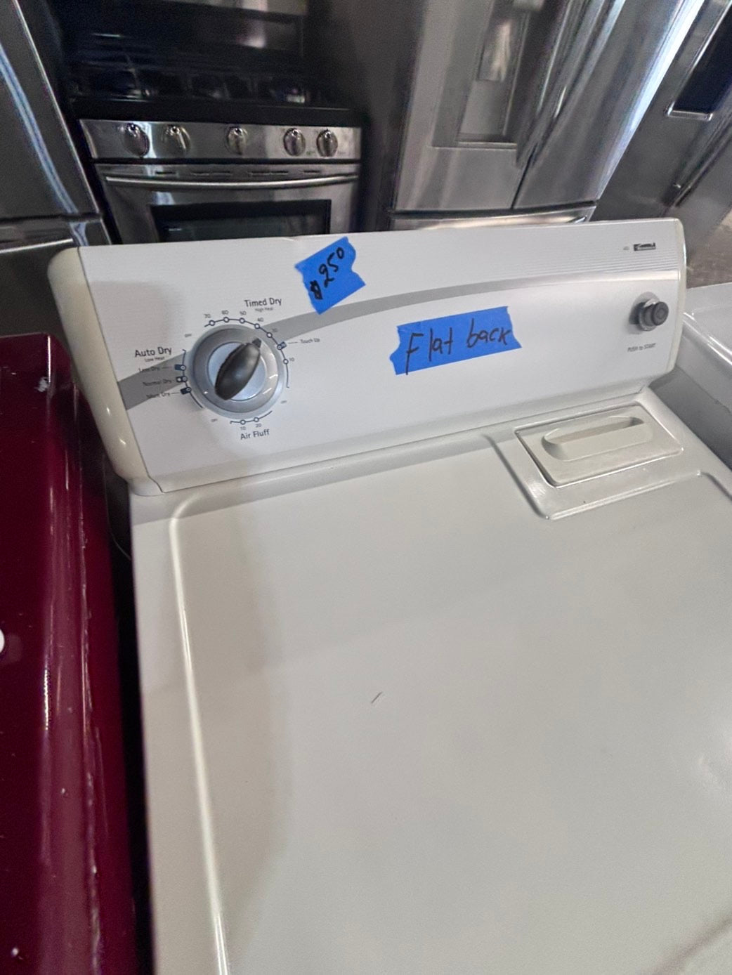 >*kenmore  flat back side x side extra large capacity electric 220v dryer  29” wide.    26”in Depth ,used -Refurbished #EDZN55B