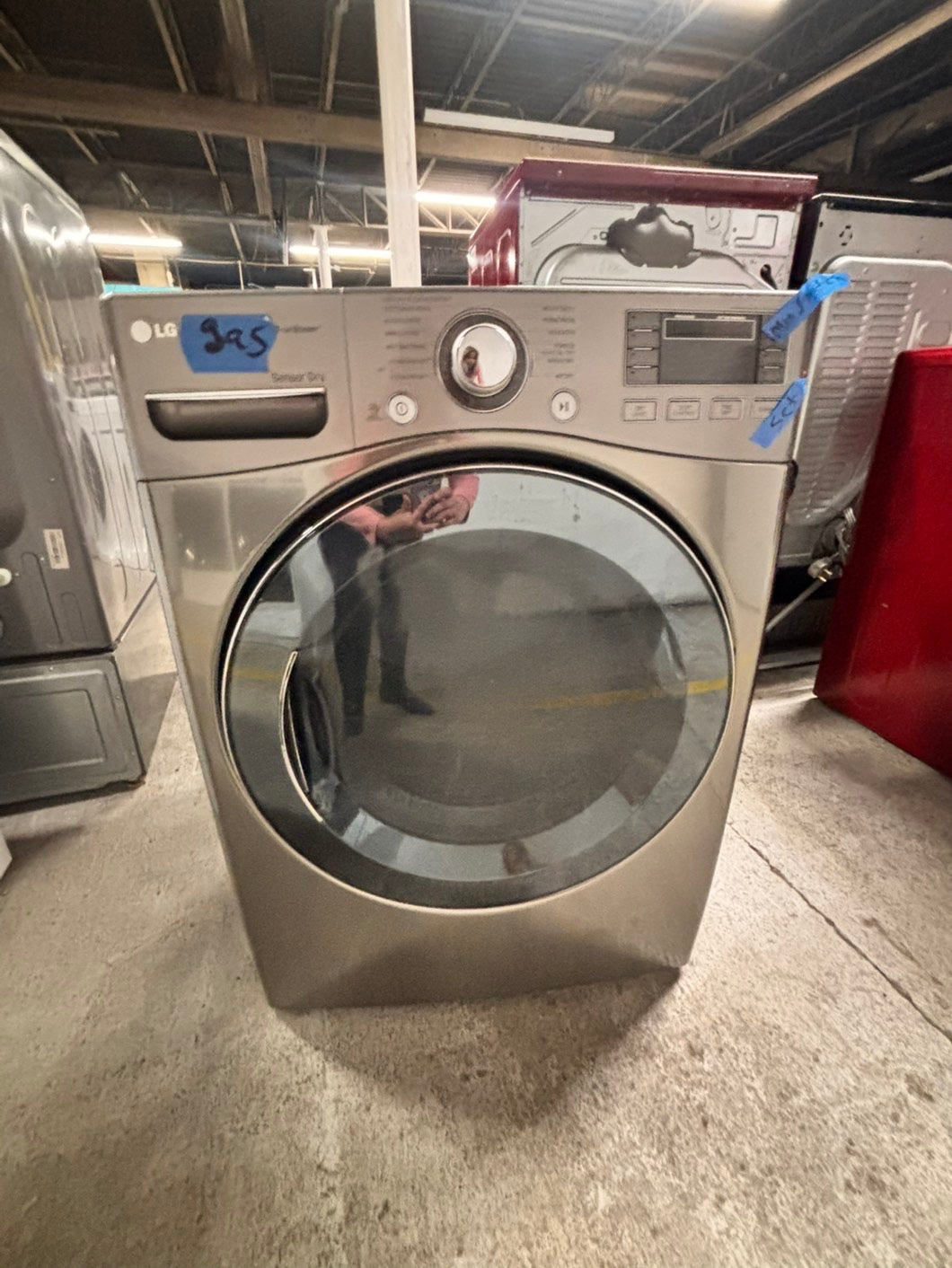 >LG  front load stackable GAS dryer in white , stainless steel drum 27" #ED771GB