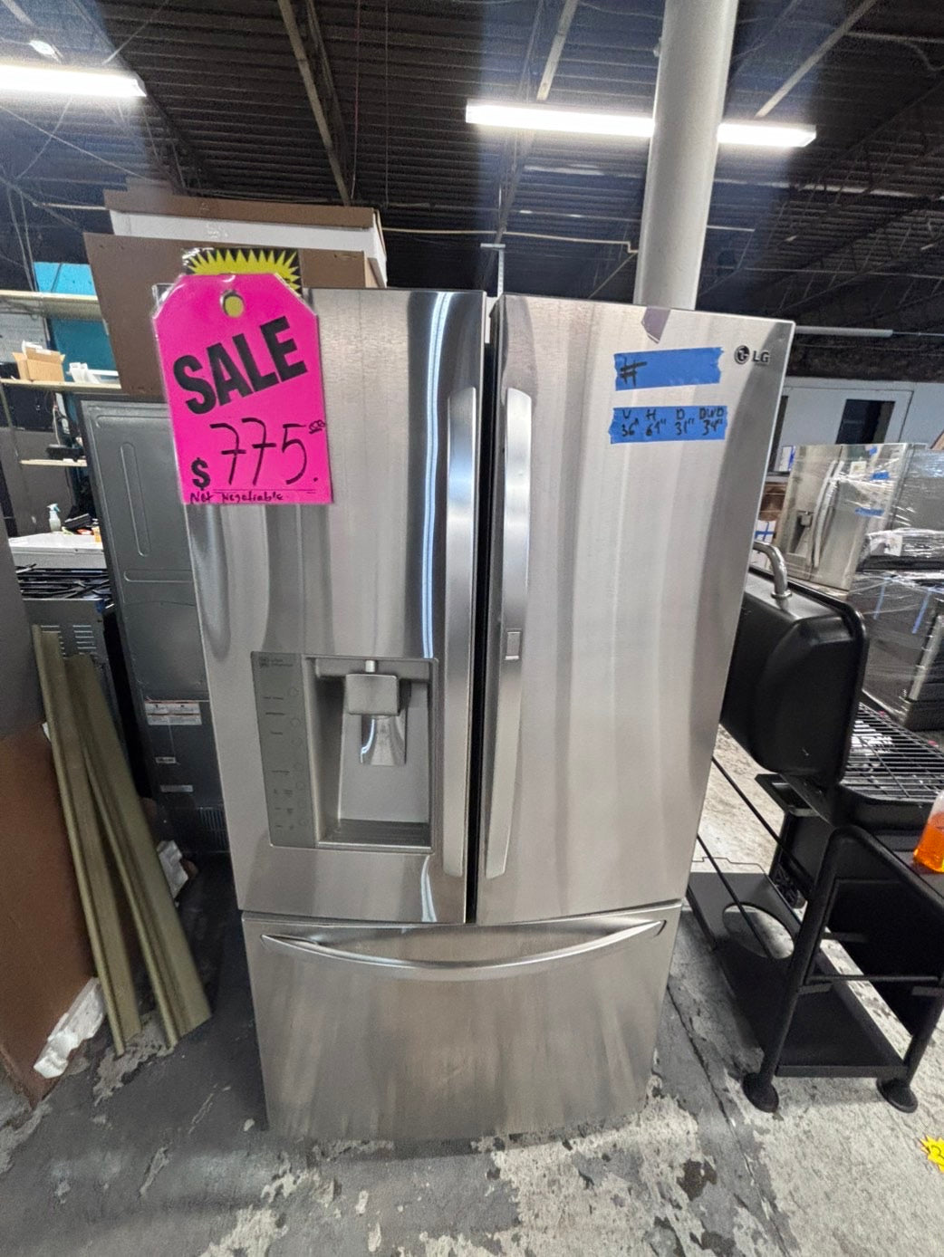 >>Used great condition used-Refurbished LG 36”w x69h x 31” depth refrigerator stainless steel w/ice & water dispenser 36 “ #LGFD31CU3B