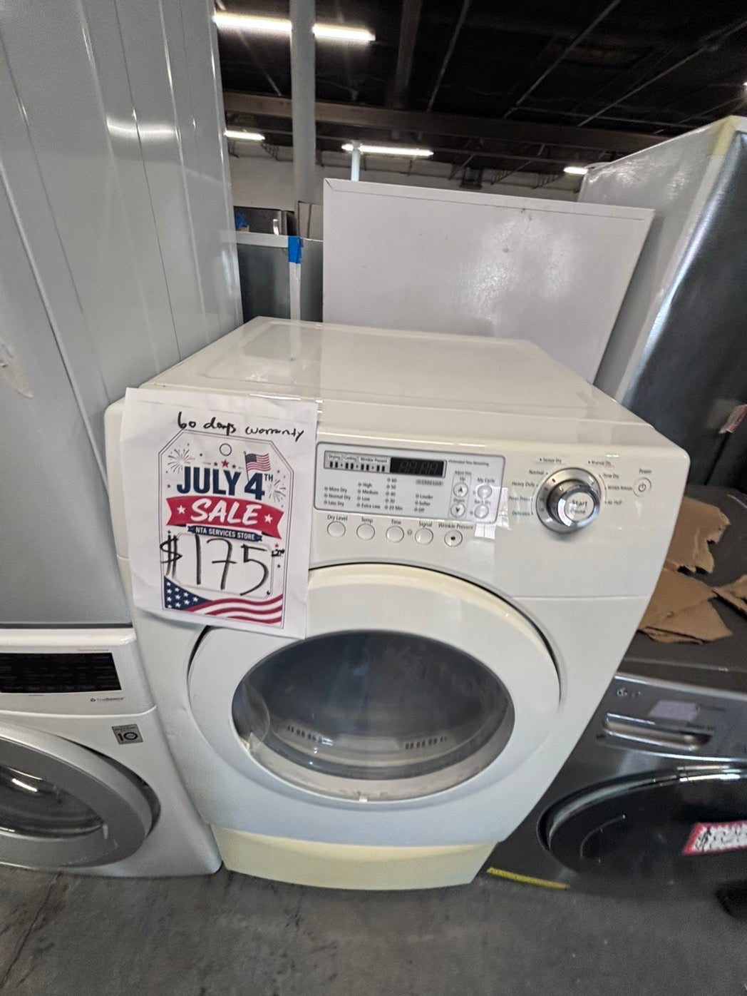 >-*July 4th sale 🇺🇸 Samsung   Dryer electric 220v in front load w/pedestal extra storage large capacity 27" used-refurbished #ESSGE6XB