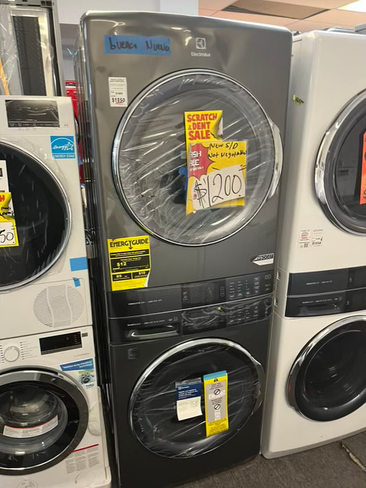 - Open Box Scratch & Dent Electrolux 4.5 cu. ft. Stacked Washer and 8.0 cu. ft. Electric Dryer Laundry Tower in Titanium, SmartBoost Premixing, Energy Star 27” #ED611L