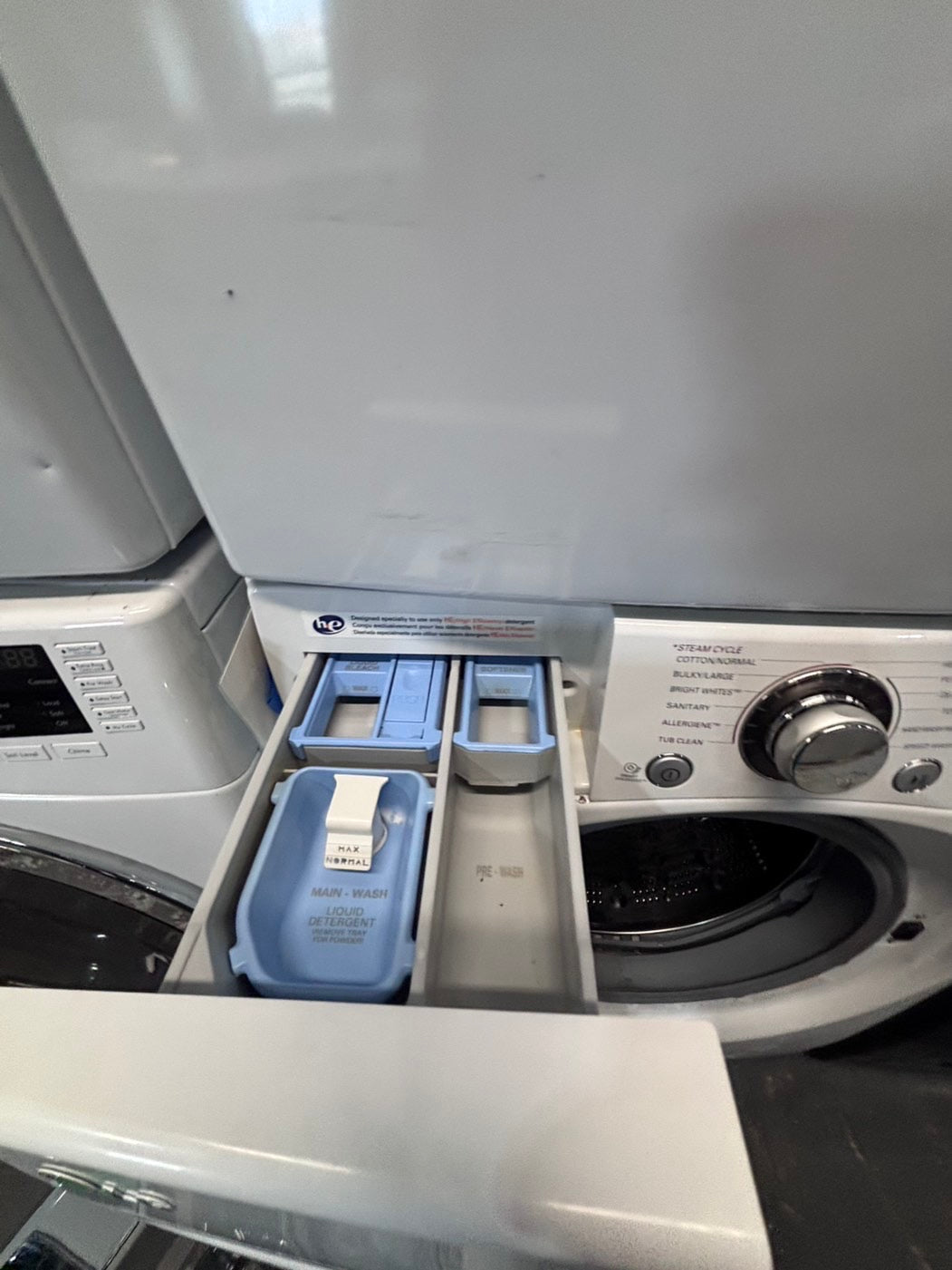 } LG washer & dryer set large capacity,electric 220v front load stackable or side by side - sensor dry , working 💯 with warranty ! in white color used,refurbished #LGHG74SET