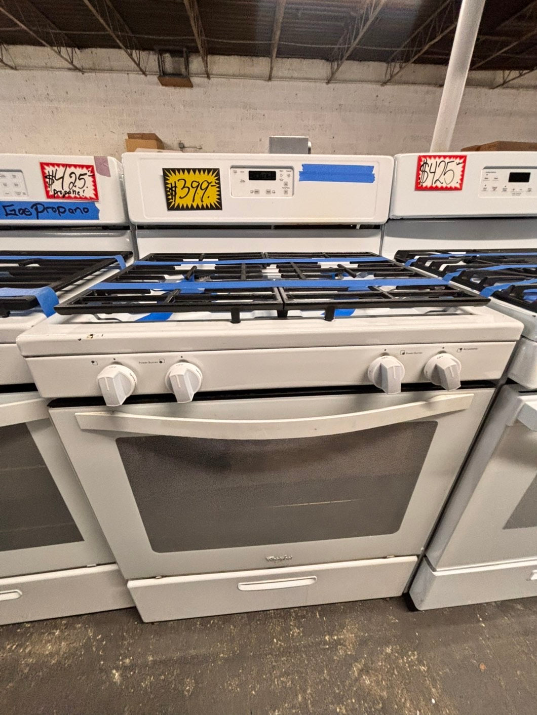 >Whirlpool Gas stove  oven  4Burner broil & bake 30” white used-refurbished #AWPDAB