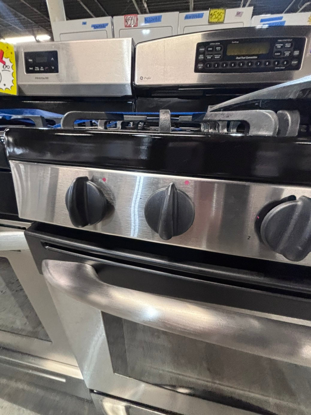 >>GE FUEL DUAL 220Vts Gas range 5 burner convection oven bake ,broil Hi/Lo self clean in stainless steel used-Refurbished 30” #SG11YSB