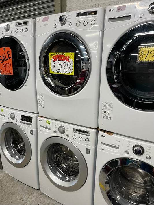 LG washer & dryer set electric 220v front load stackable in white 30" in Refurbished #WD927JB