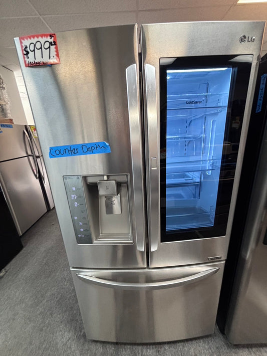 >LG french doors Refrigerator stainless steel instaview Showcase w/ ice & water dispenser 36" counter-depth  used-refurbished        #RF3HG9BL