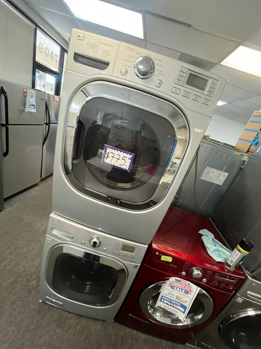 >LG true steam washer 4.5 cu ft & steam dryer 7.5 cu ft set electric 220v front load stackable or side by side Gray - sensor dry    #WFLHDR27L