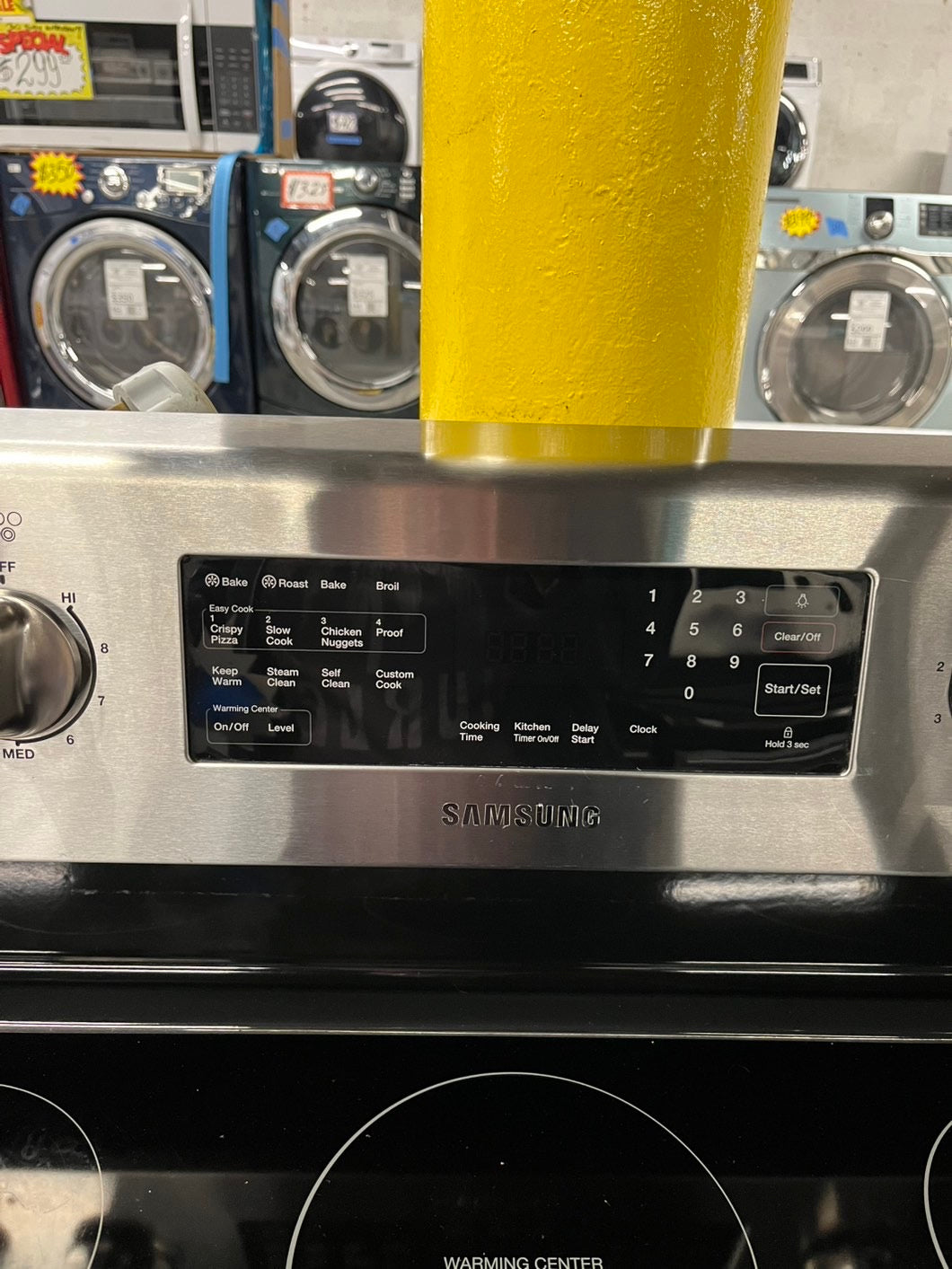 - Samsung electric range stainless steel 5 burner warm zone convection bake roast broil self clean 30” stock number #ER44SB-TR