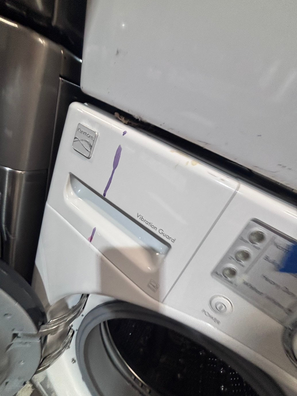 >*early July 4th special 🇺🇸kenmore washer & dryer set electric 220v front load stackable or side by side - sensor dry in white  color #GW1S2BSET