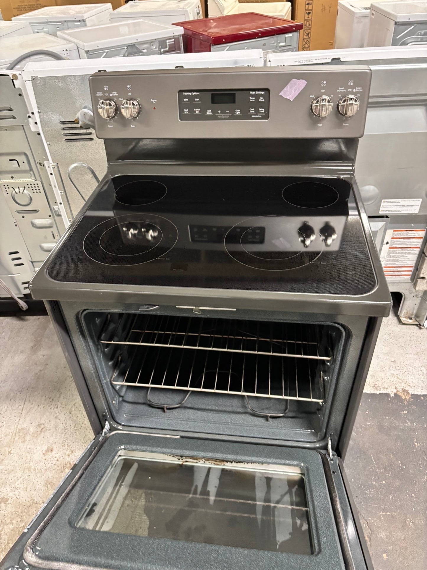 🎉 BLACK FRIDAY ⚡️ GE slate glass top electric range 220v 5 burner warm zone Refurbished stainless steel bake Broil self clean fast boil 30" #RE8941B-TS