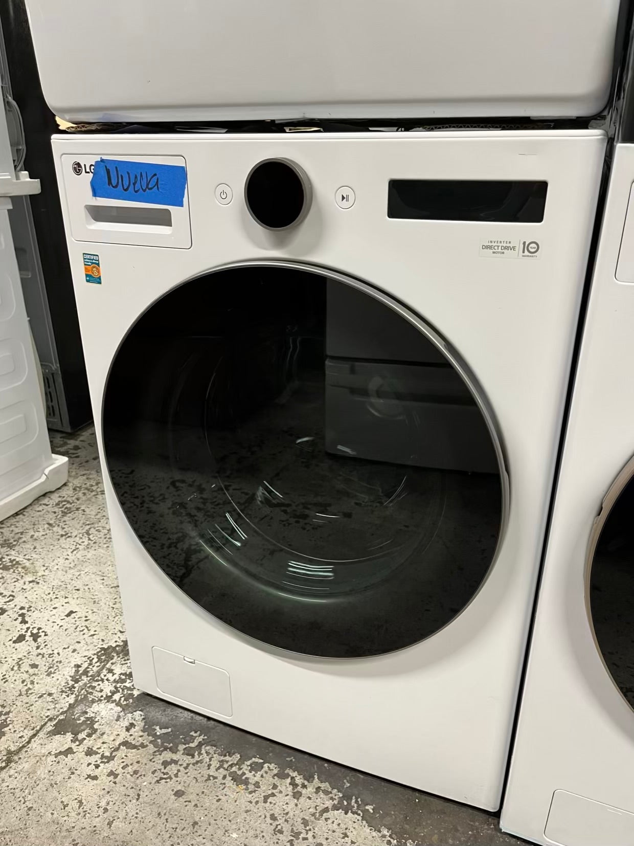 Open Box 📦 Scratch & Dent mix match LG 4.5 cu. ft. Capacity Smart Front Load ENERGY STAR Washer with TurboWash® 360° Al & Samsung 7.5 cu. ft. Vented Smart Stackable Electric 220v Dryer In White w/ Steam 27" in #WD634NB