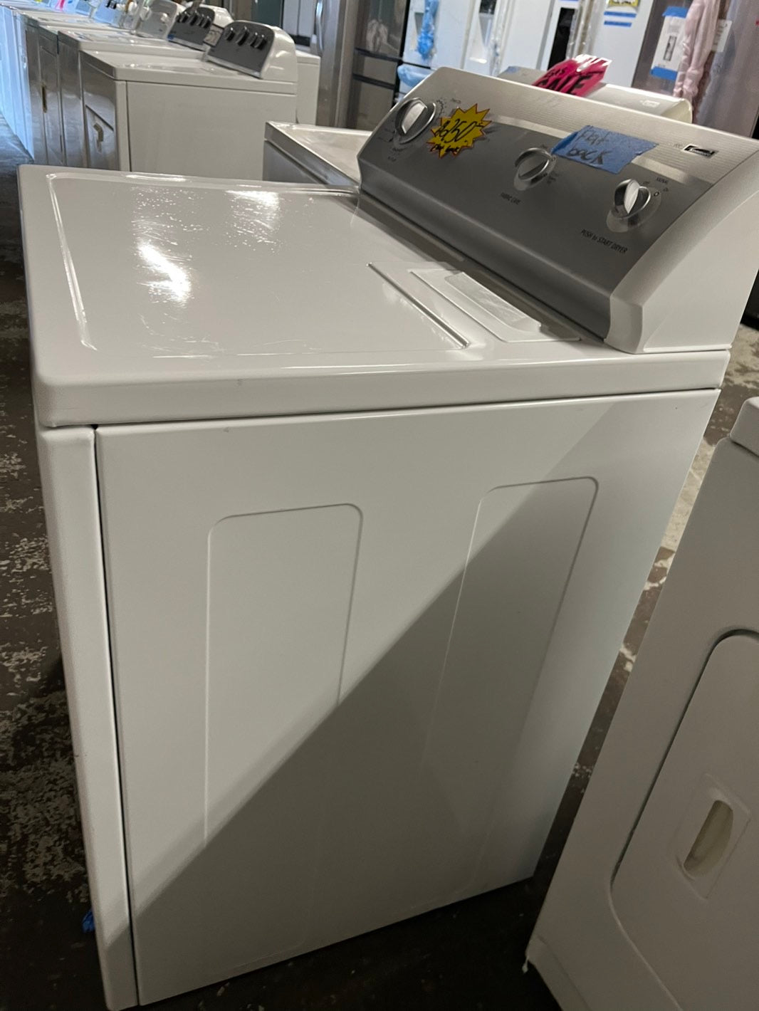 =Flat back kenmore side x side extra large capacity electric 220v dryer  29” wide.  26”in Depth used -Refurbished #EDKMFF91B