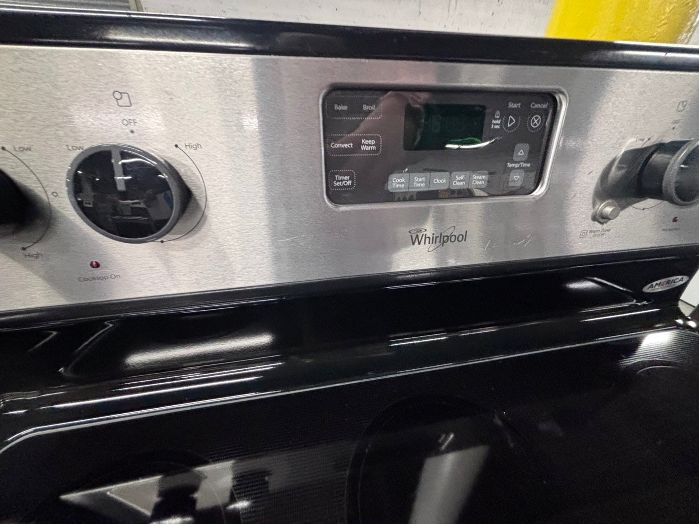 >special ⭐️Whirlpool stainless steel electric Glass top electric range glass top  220v 5 burner used-Refurbished in bake Broil self clean 30" #ERW4XB