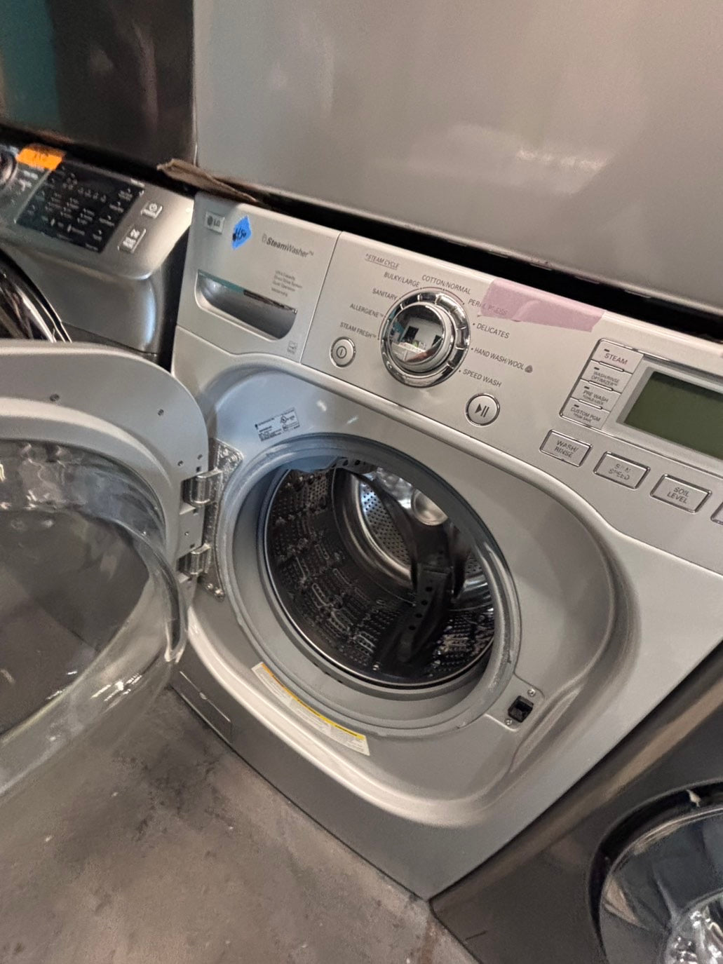 >*LG GAS  washer large capacity& dryer steam set front load stackable or side by side gray 27” in used-Refurbished #SFLG9B6ET
