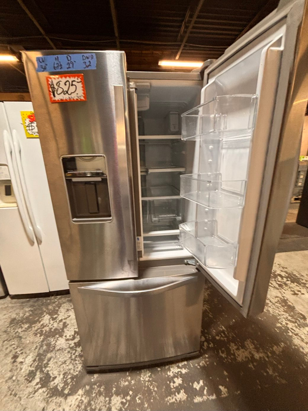 }}Whirlpool30”x67.1/2h French Door freezer fridge black stainless steel with Iced & water 💦 dispenser  used refurbished #FDW309HB