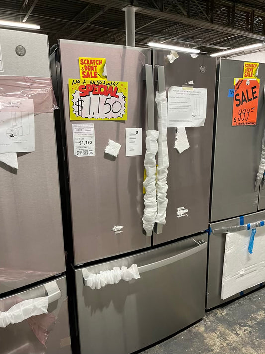 Open Box GE French door refrigerator stainless steel w/water dispenser inside & ice maker 36" #RF494EB