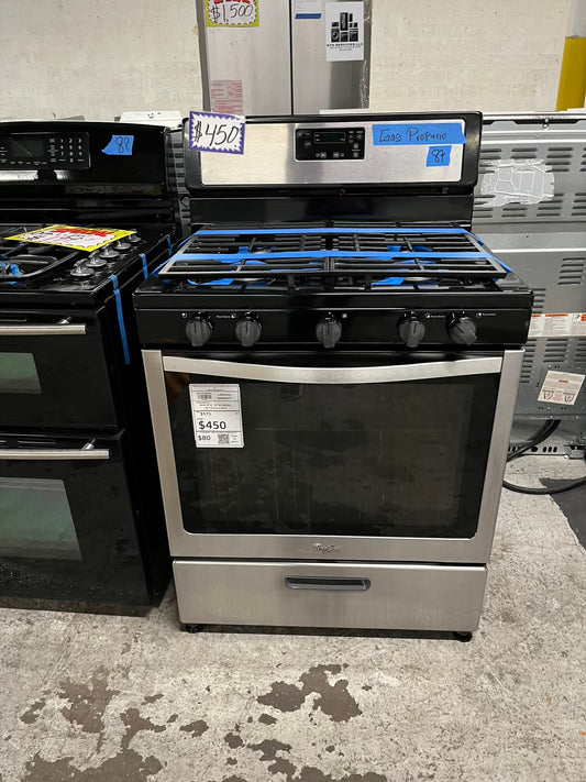 Whirlpool gas range Propane 5 burner stainless steel bake broll 30" RefurbIshed #GR390PB