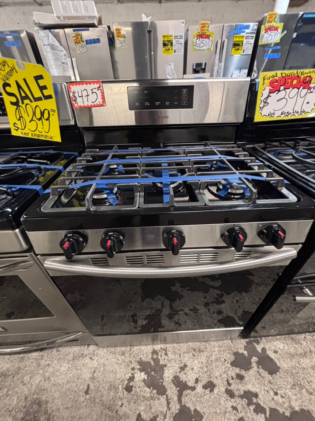 >*samsung Gas range 5 burner convection oven bake ,broil Hi/Lo self clean in stainless steel used-Refurbished 30” #SSY46B