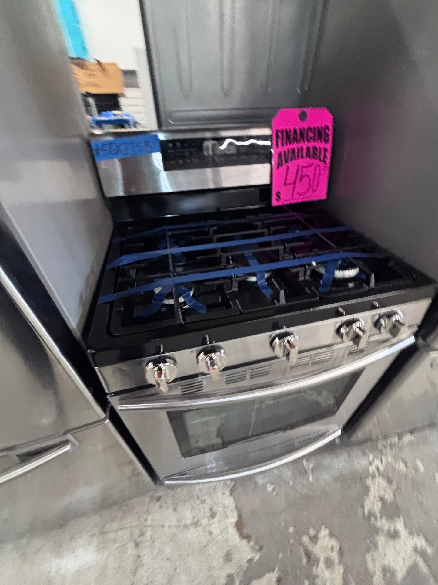 >Special 🎈2pc. Samsung Combo used refurbished -counter depth french door refrigerator 36” x 69h x 25depth ,, Samsung 36” w/ice maker & water dispenser & gas range five burners  #RFZ324CB