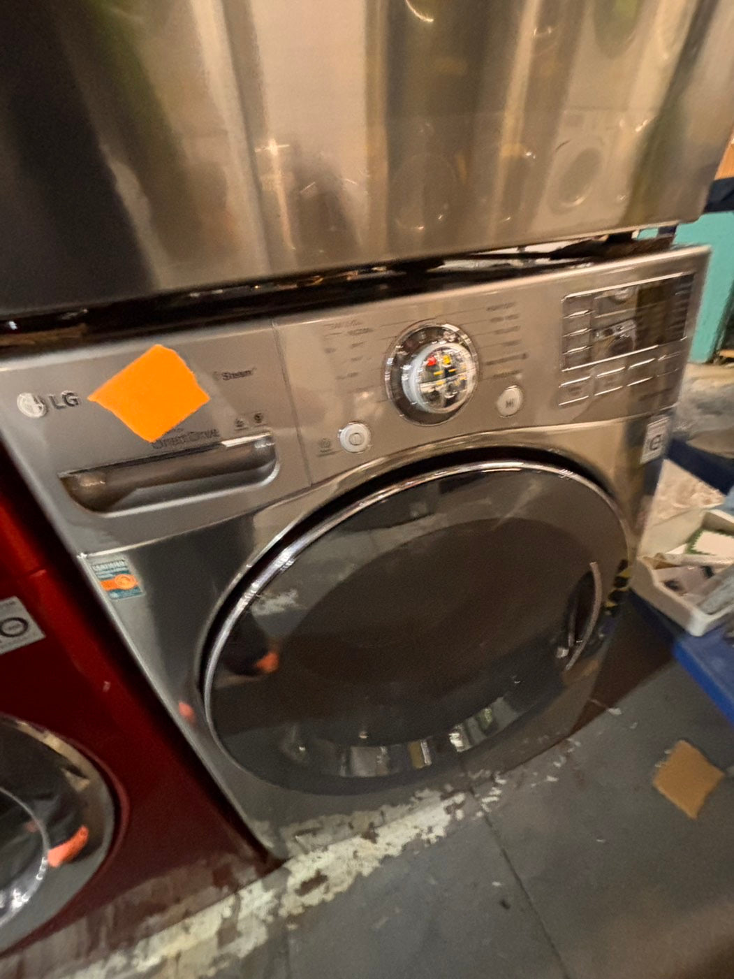 >*special🌟🔥 Used-great conditions refurbished LG steam washer 4.5cu ft & electric steam dryer 7.5 cu ft large capacity set electric 220v front load stackable or side by side - sensor dry He in silver-gray   #WDLGP1SET