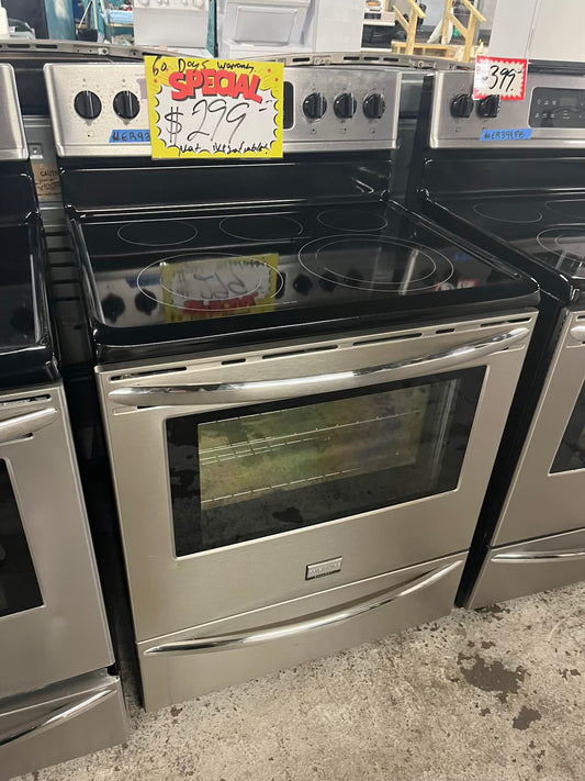 - Frigidaire electric range stainless steel 5 burner warm zone bake broil self clean 30” item number #ER934QB