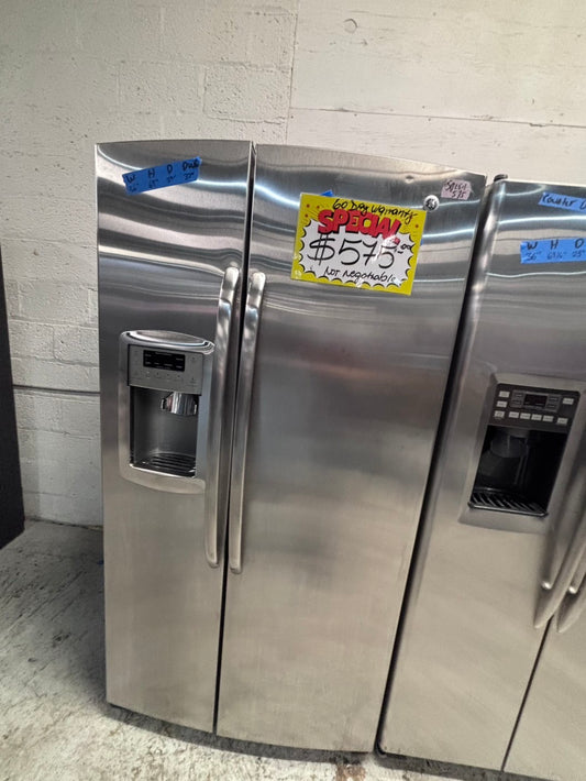 >*36” x 69h GE side by side Refrigerator and freezer stainless steel w/ice water dispenser 36” #SBS36ZB