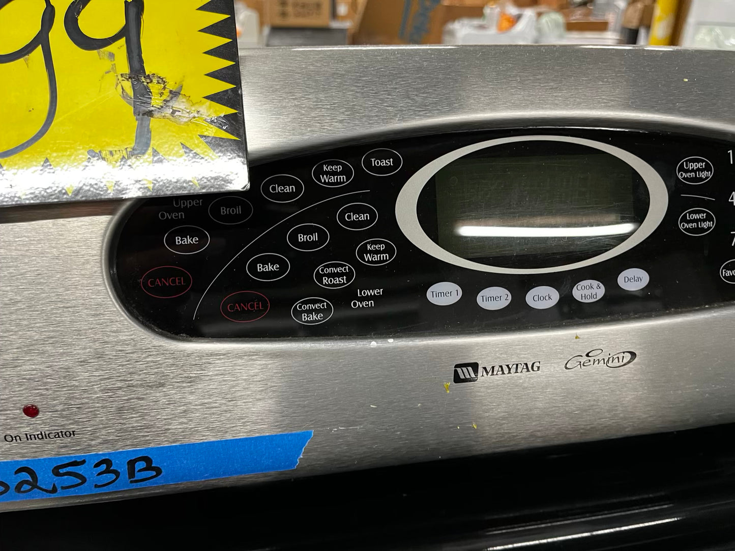 Maytag electric 220v glass top double oven range 5 burner Refurbished convection bake Broil self clean stainless steel 30" #ER93253B