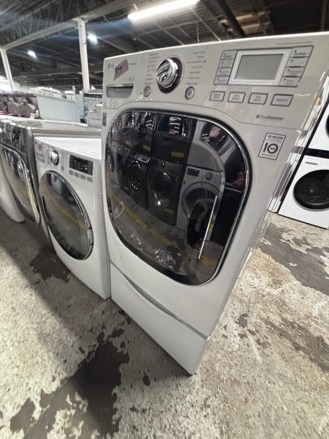 >*LG front load washing machine large capacity 4.5 cu ft white 27” w/pedestal - used refurbished #WLQY1LB