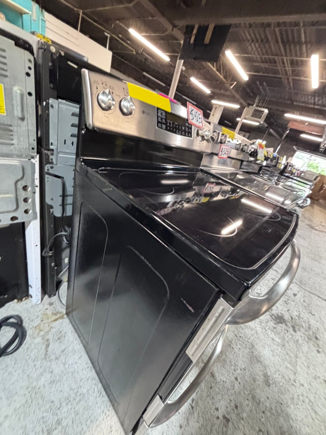>*GE electric 220v glass top range 5 burner  bake Broil roast self clean stainless steel 30" Refurbished #ES43S3B