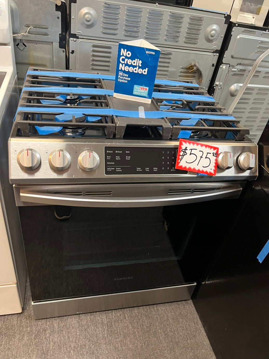 =Samsung 30”  Gas range 5 burner slide in convection bake roast broil self clean used Refurbished" item #GRSMA34L