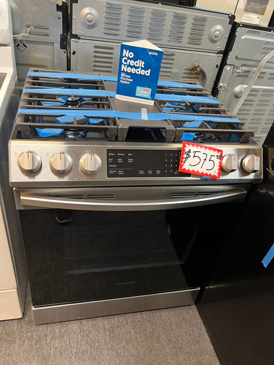 =Samsung 30”  Gas range 5 burner slide in convection bake roast broil self clean used Refurbished" item #GRSMA34L