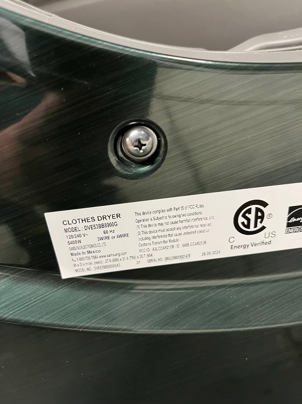 Open Box Samsung Smart things Dryer electric 220v front load stackable stainless steel drum large capacity 27" #ED349KB