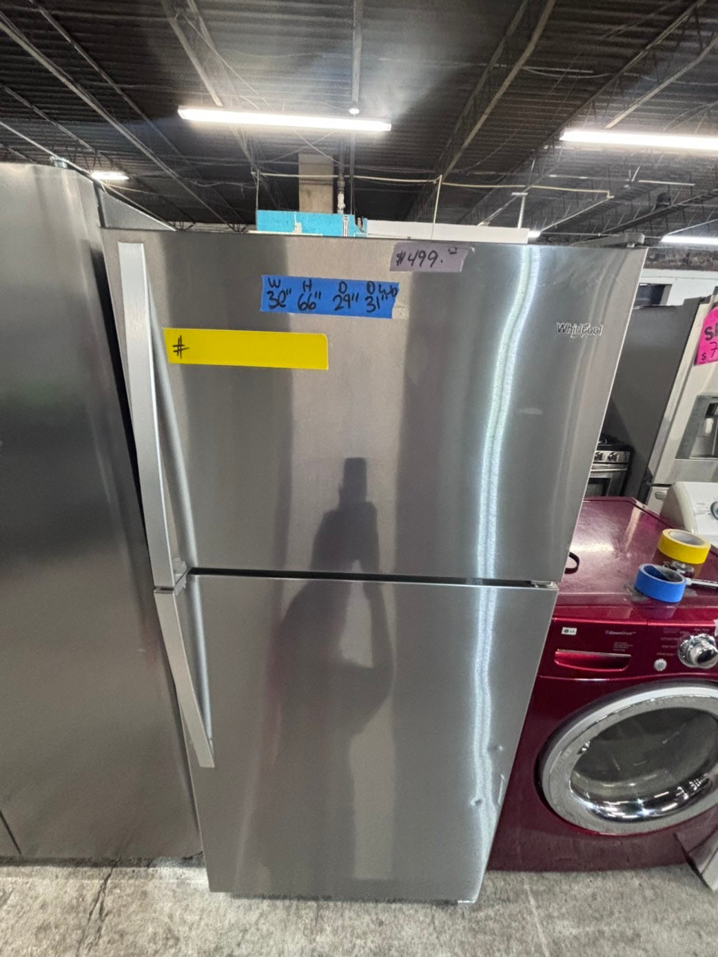 >*Whirlpool top freezer refrigerator stainless steel used-refurbished 30" #RP6W19B