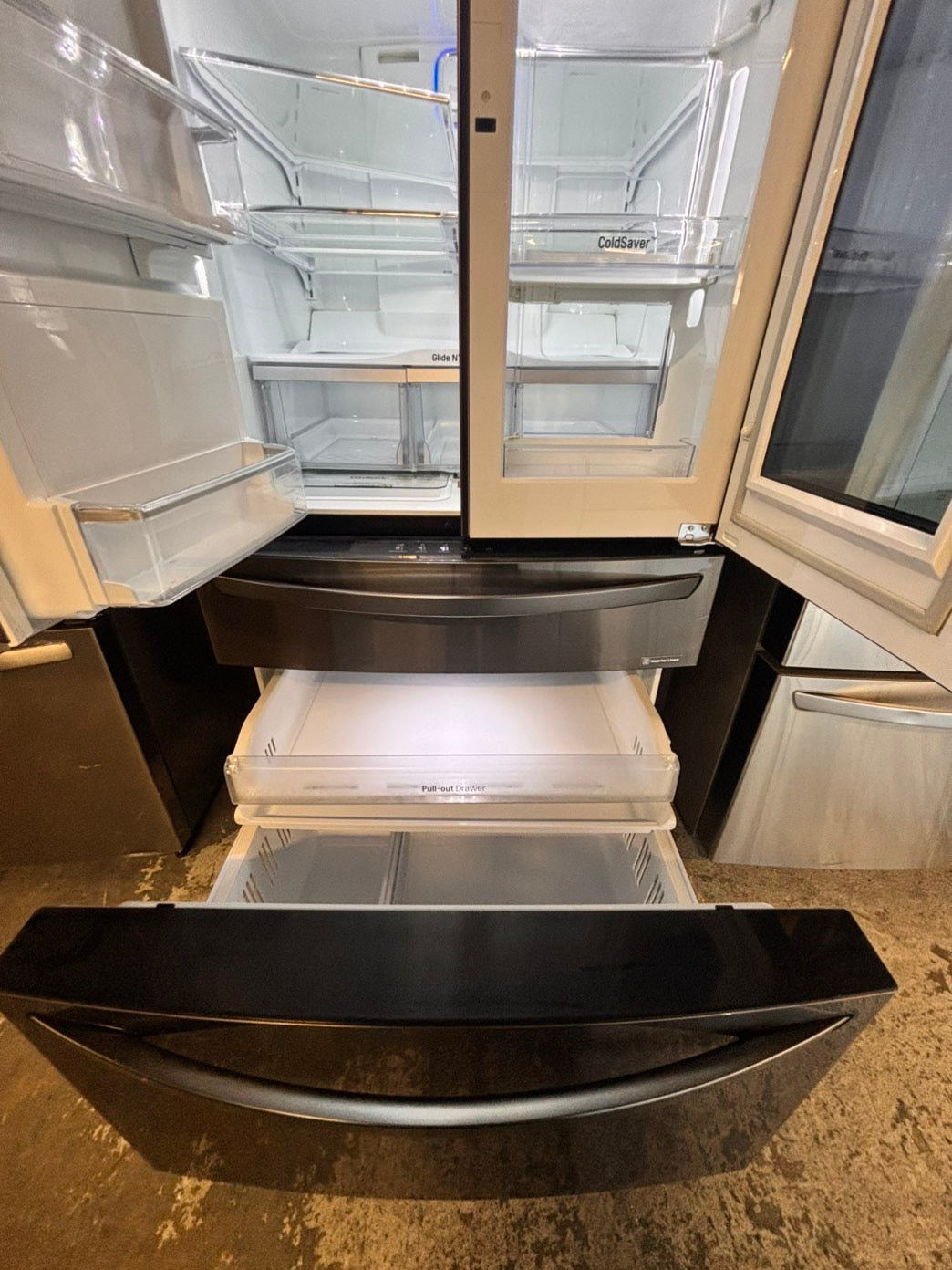 >🎈Used | Refurbished LG 36” French door refrigerator black stainless steel with ice maker & water dispenser —-stock number #RF297941B